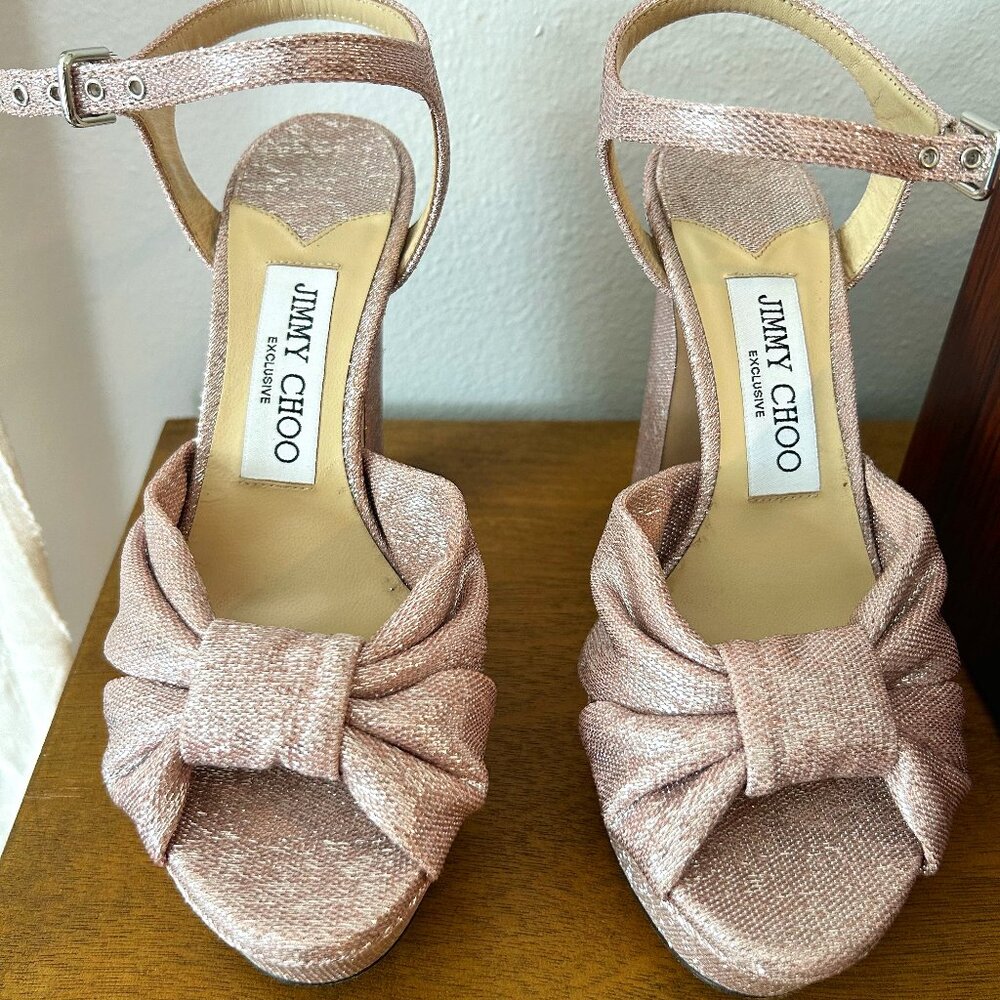 Jimmy Choo - Heloise Shimmer Ankle-Strap Platform Sandals - Size 5